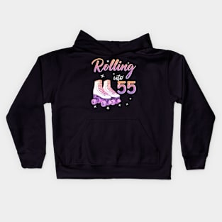 55 Years Old Birthday Girls Rolling Into  55th Birthday Kids Hoodie